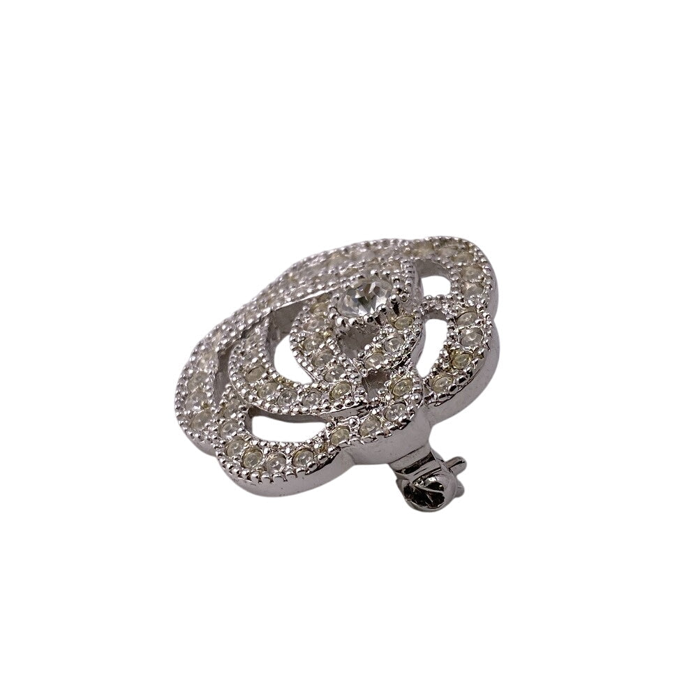 Dior Christian Brooch Metal Rose Women Handbag Silver Travel Bag