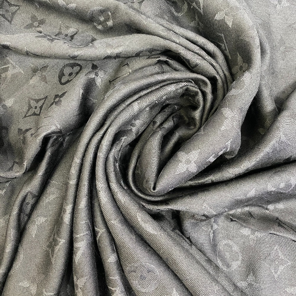 Louis Vuitton shawl Silk Pattern Monogram Wool Black Apparel