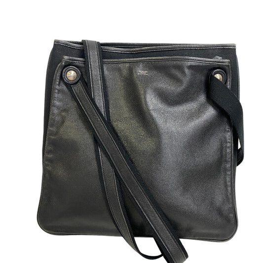 Hermes Shoulder Bag Mrs Hippies Leather Canvas Black