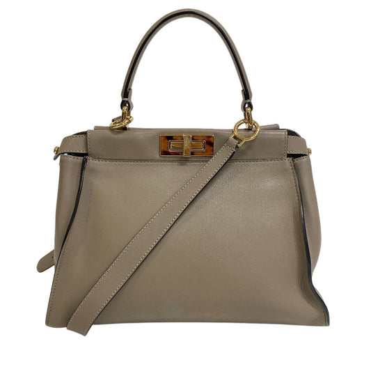 Fendi Handbag 8Bn290 Peek Boo Regular Leather Gray Travel Bag