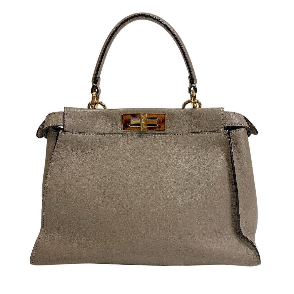 Fendi Handbag 8Bn290 Peek Boo Regular Leather Gray Travel Bag
