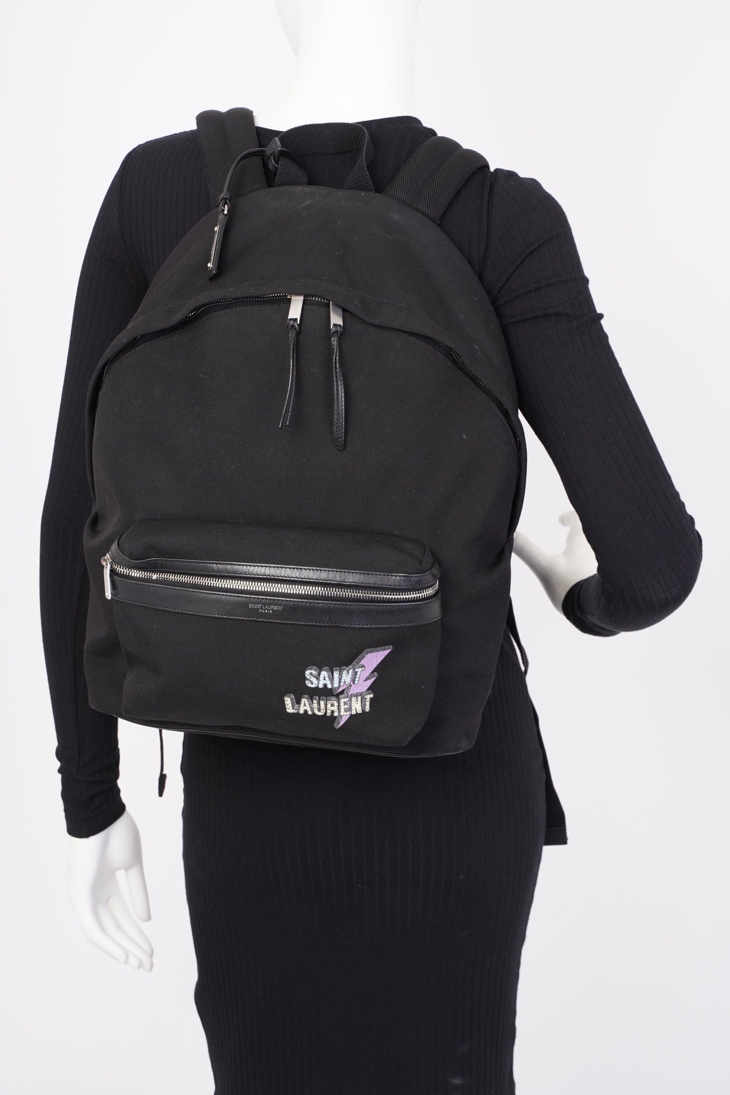 YSL Saint Laurent Print City Backpack Canvas Black