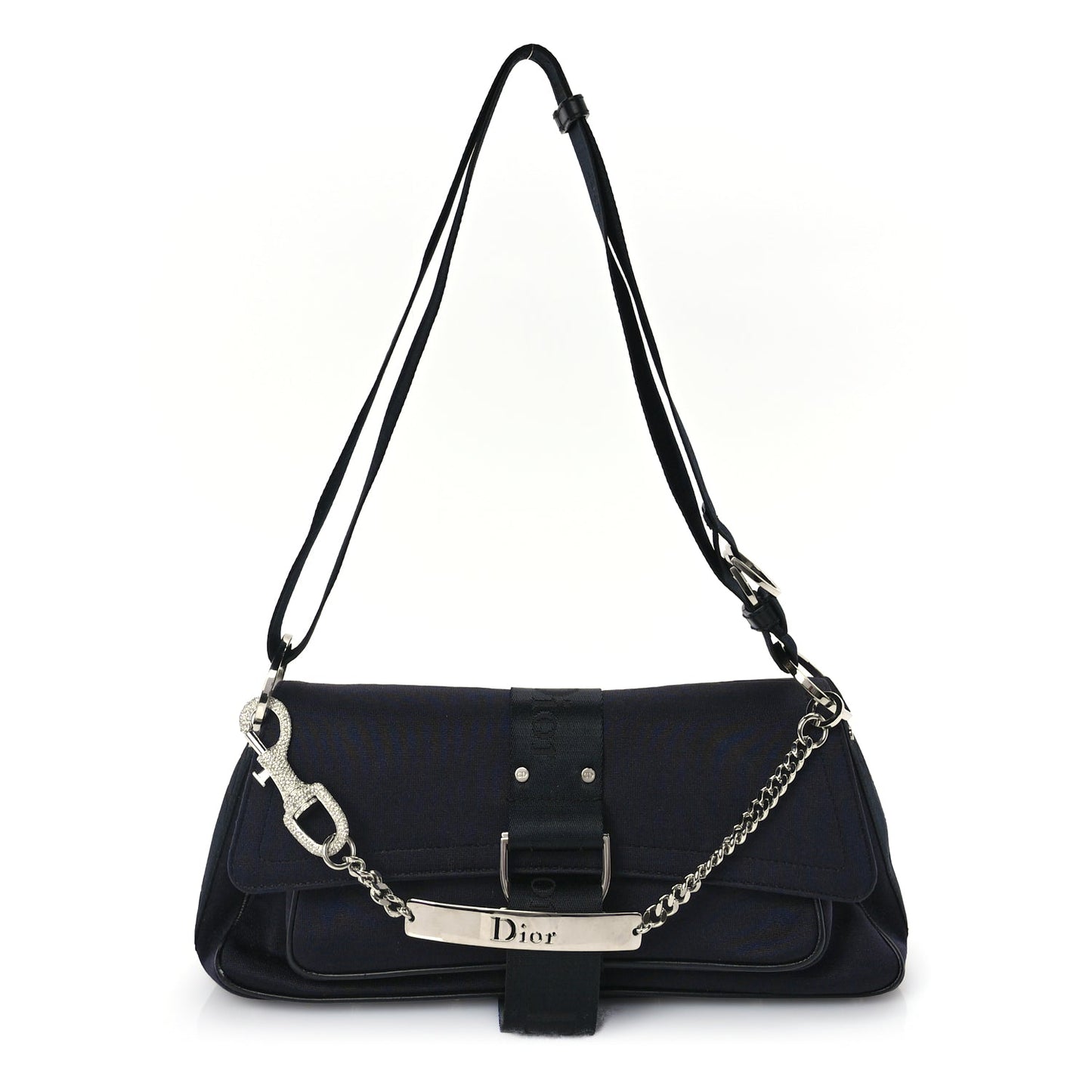 Dior Handbag Christian Silk Jersey Crystal Hardcore Bag Blue Navy Shoulder Bag