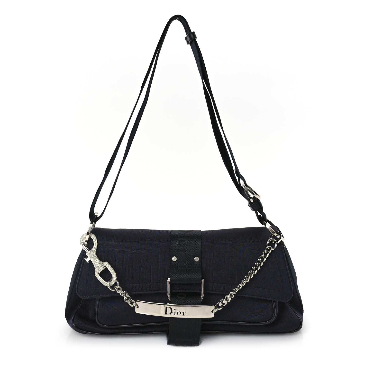 Dior Handbag Christian Silk Jersey Crystal Hardcore Bag Blue Navy Shoulder Bag