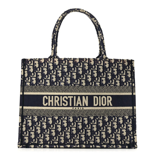 Dior Tote Bag Christian Oblique Book Tote Canvas Beige Blue