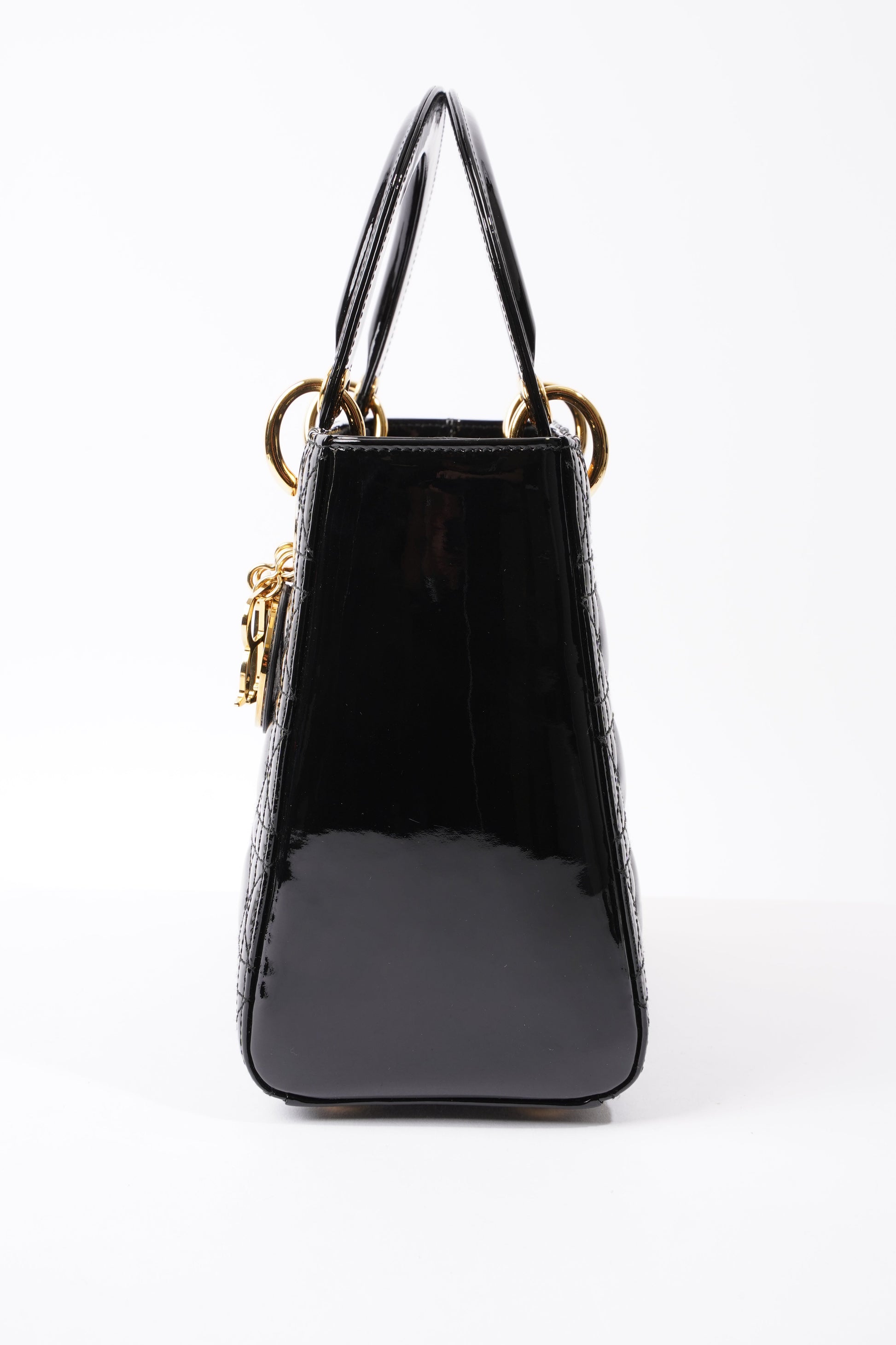 Dior Lady Handbag Leather Patent Black Travel Bag