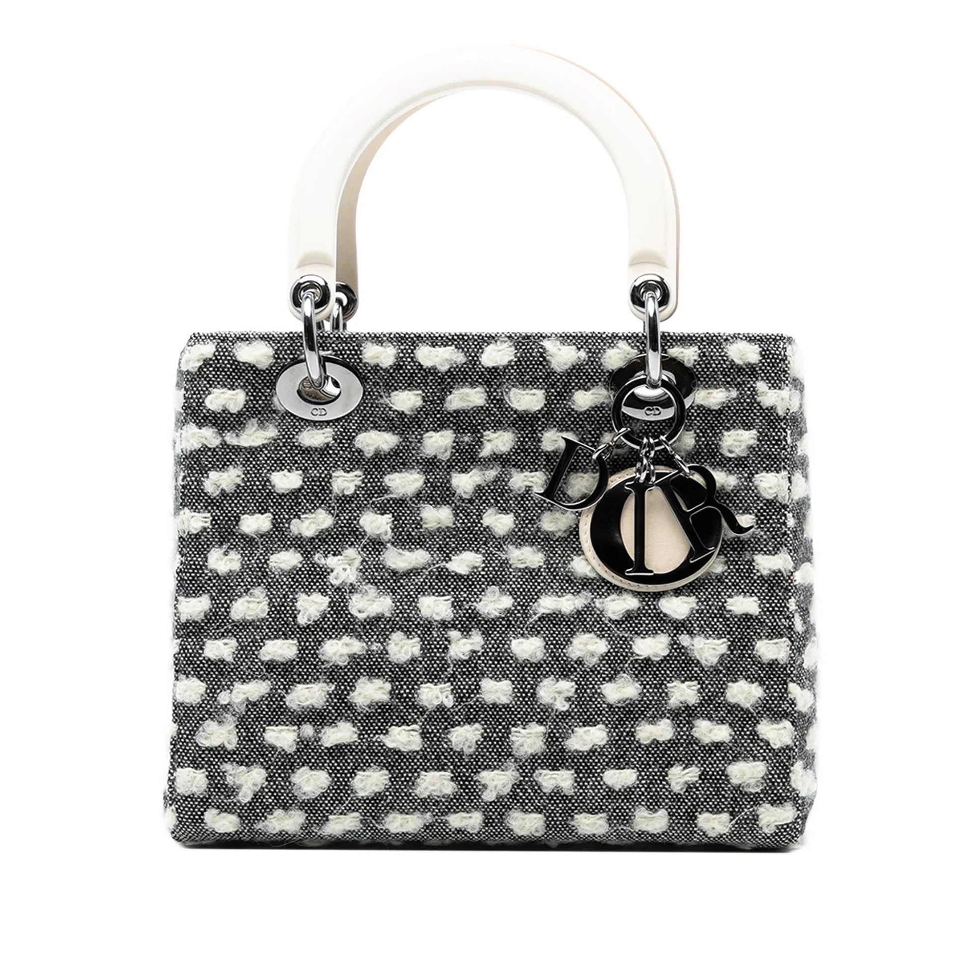 Dior Handbag Tweed Lady Satchel Gray Medium Satchel Bag