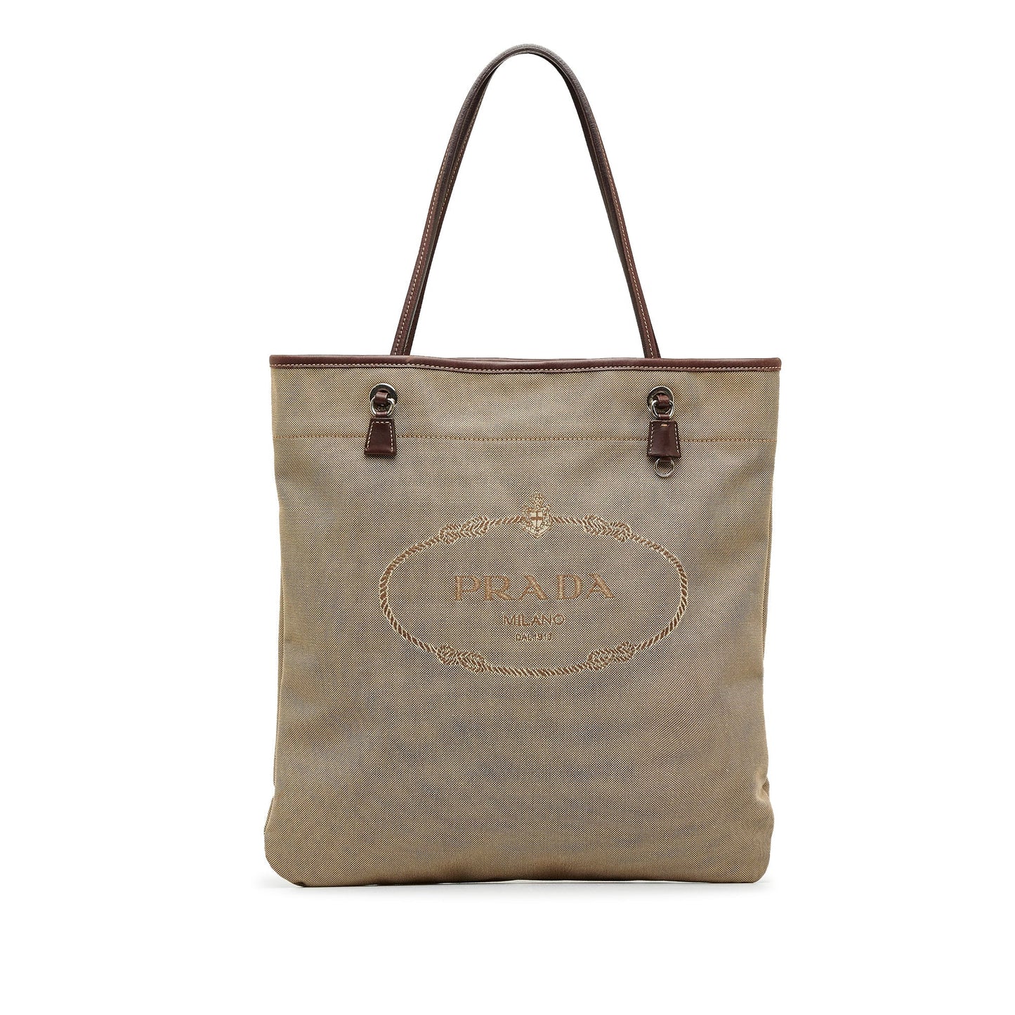 Prada Taupe Canapa Tote Bag Logo