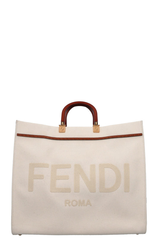 Fendi Tote Bag Sunshine Ivory Canvas Large