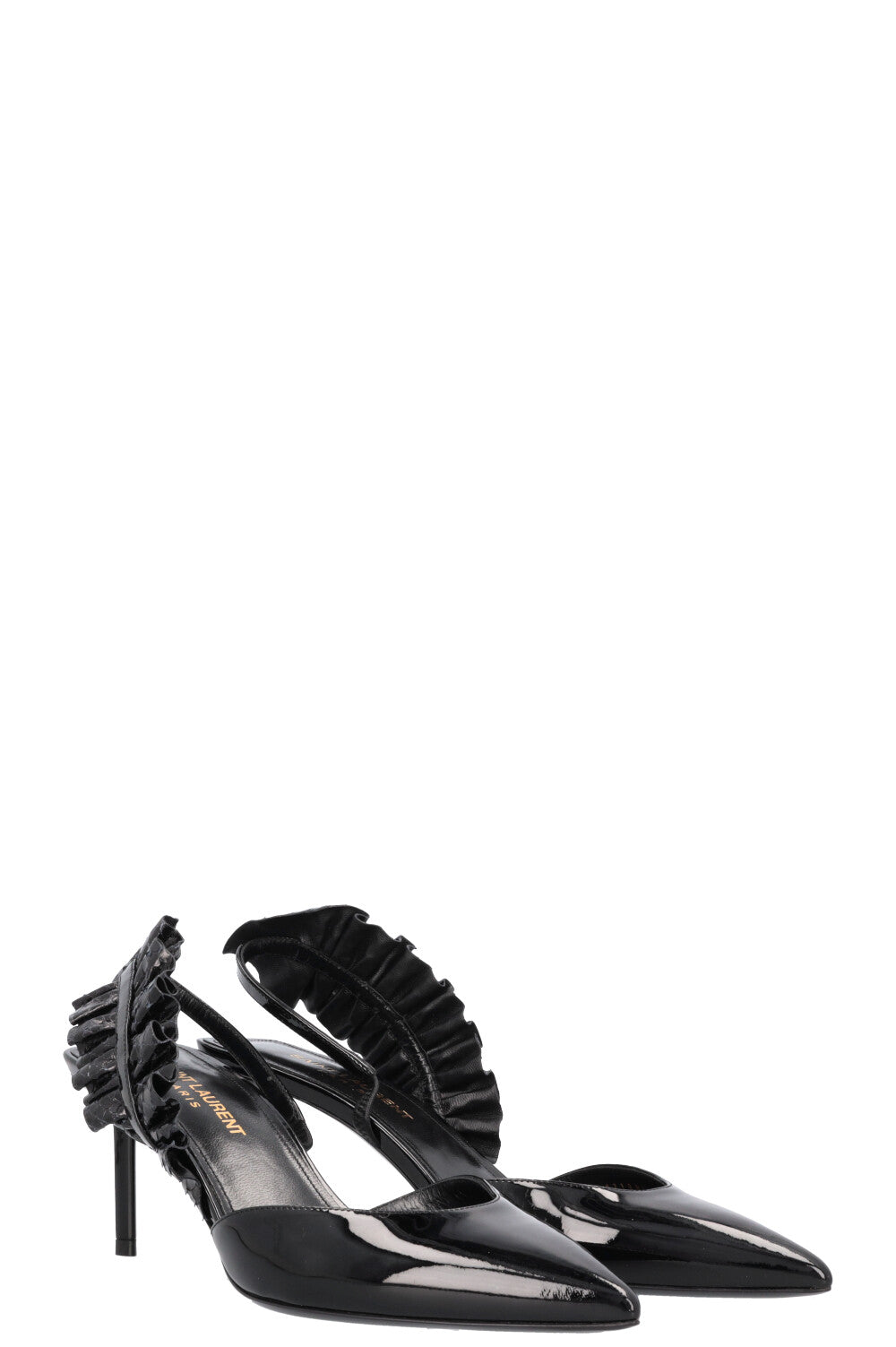 YSL Saint Laurent Sling Bag Edie Slingback Heels Patent Black Shoes