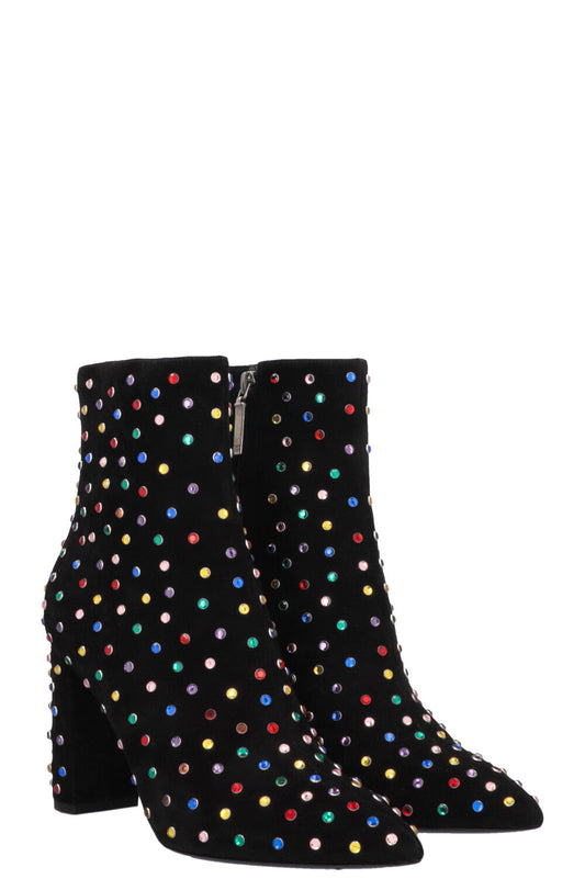 YSL Saint Laurent Betty Embellished Ankle Boots Suede Black Shoes