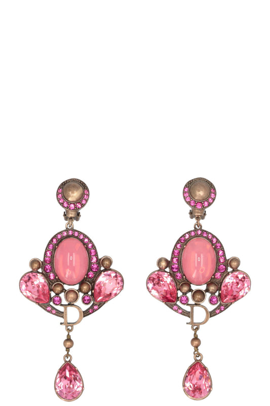 Dior Crystal Drop Ear Clips Pink Jewelry