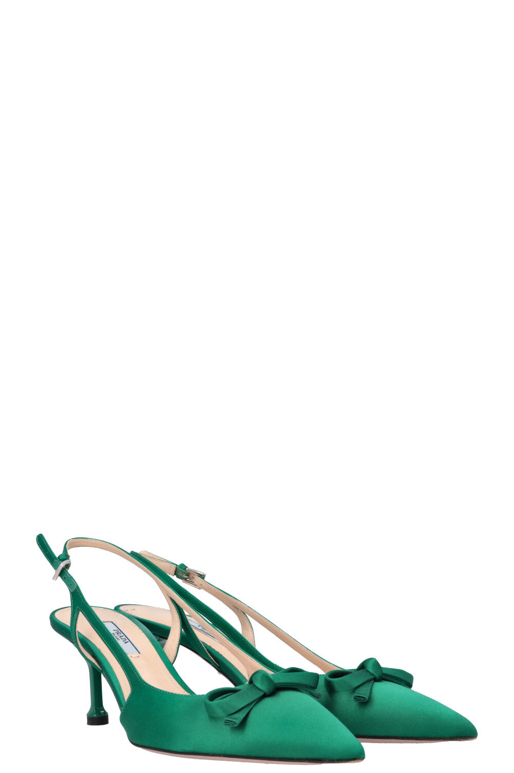Prada Sling Bag Slingback Bow Heels Satin Green Shoes