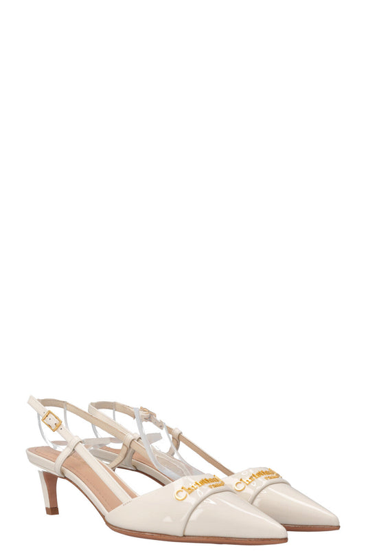 Dior Sling Bag My Slingback Kitten Heel Patent White Shoes