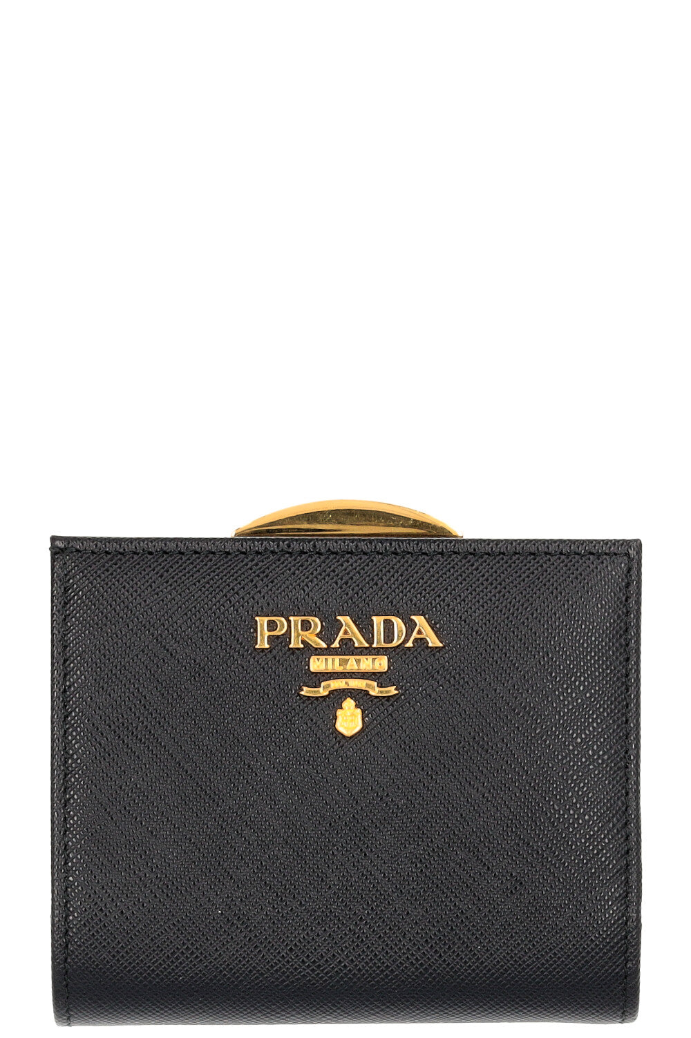 Prada Pushlock Compact Wallet Saffiano Black Handbag