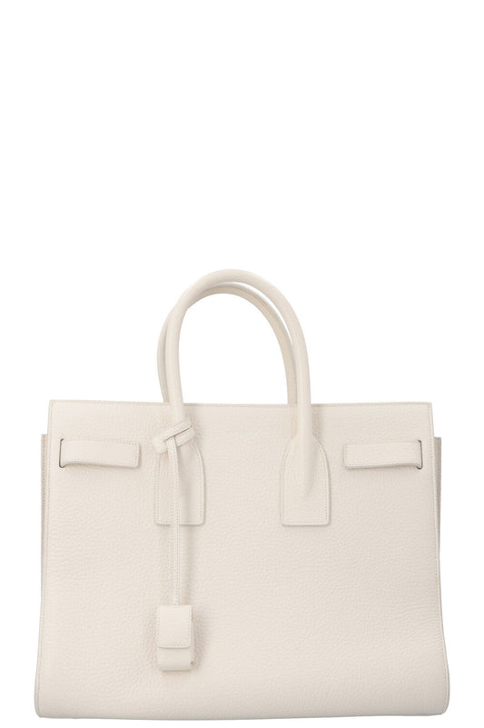 YSL Saint Laurent Tote Bag Sac De Jour Bag Leather White Small