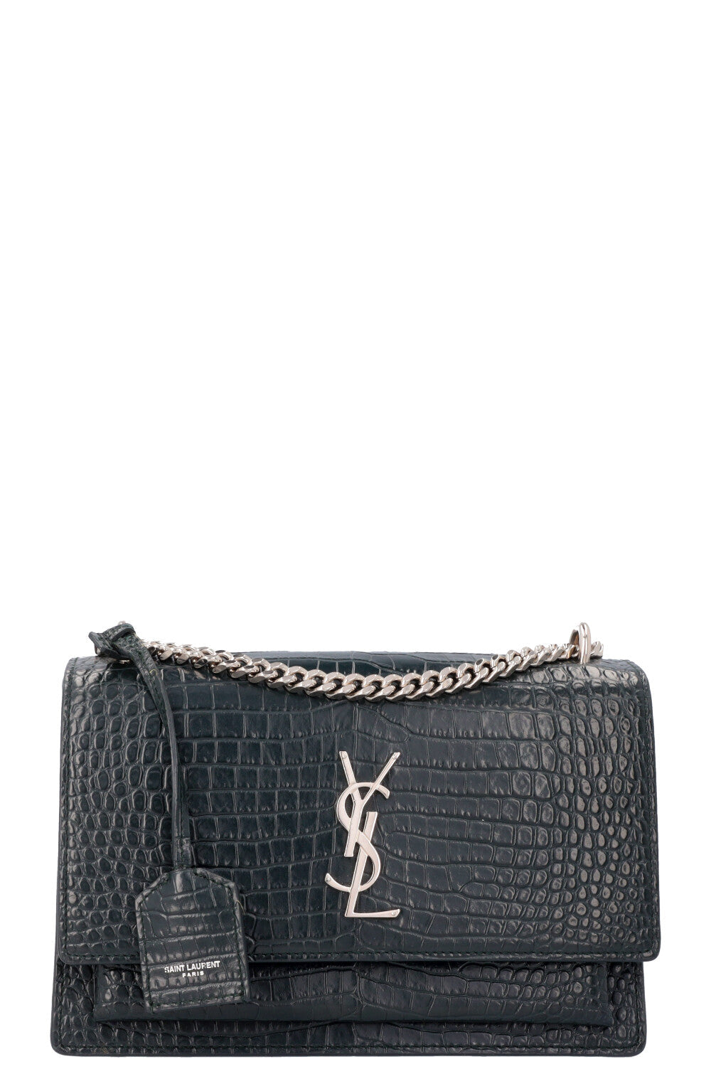 YSL Saint Laurent Crossbody Bag Sunset Croc Green Embossed
