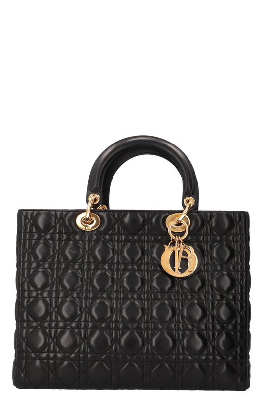 Dior Handbag Lady Cannage 2 Black Large