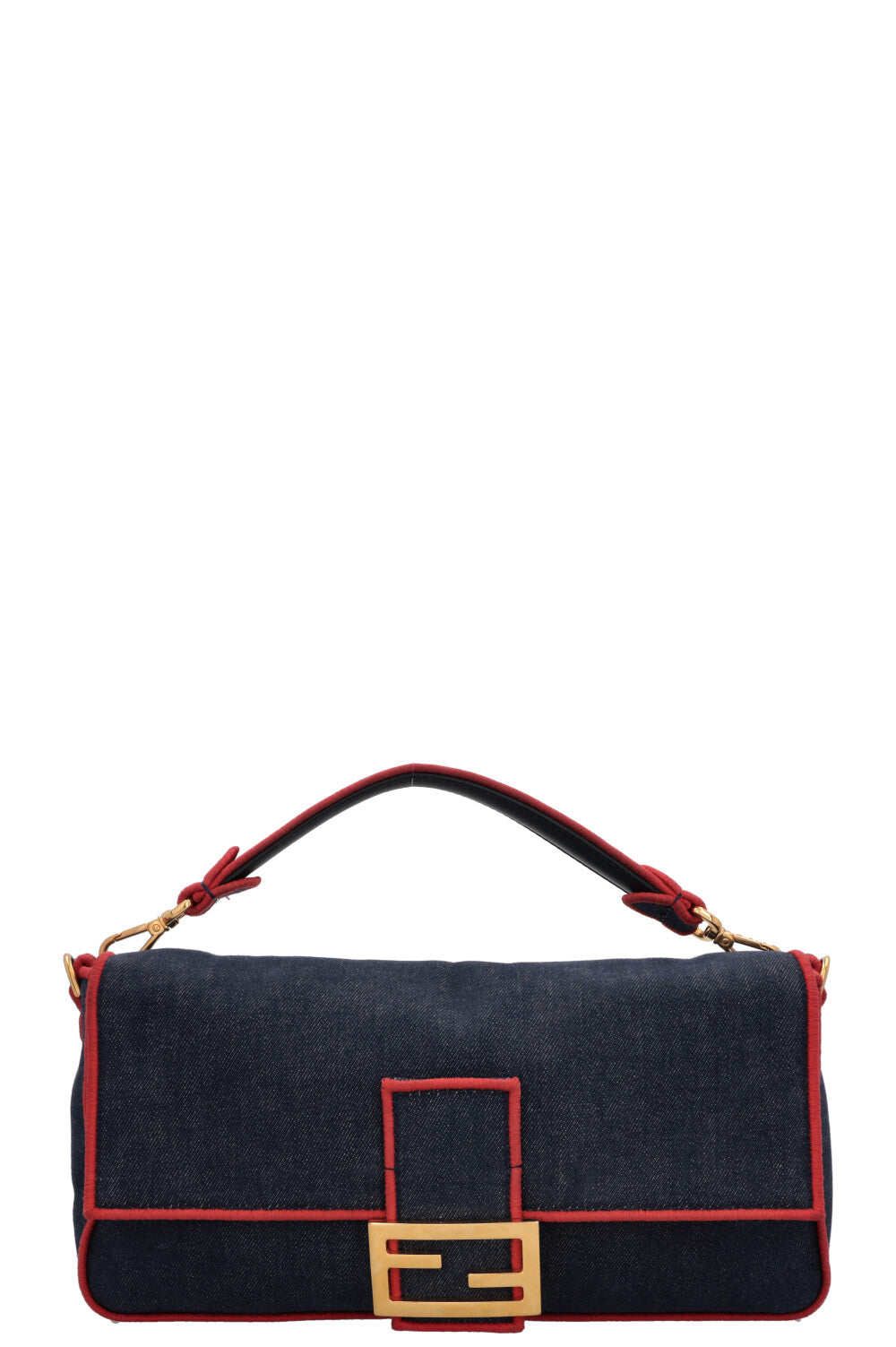Fendi Crossbody Bag Baguette Denim Red Large Shoulder Bag