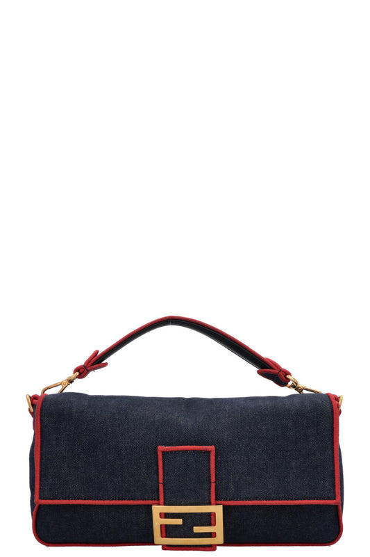 Fendi Crossbody Bag Baguette Denim Red Large Shoulder Bag