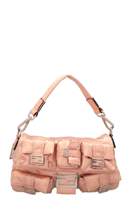 Fendi Crossbody Bag Multipocket Baguette Nylon Pink Baby Shoulder Bag
