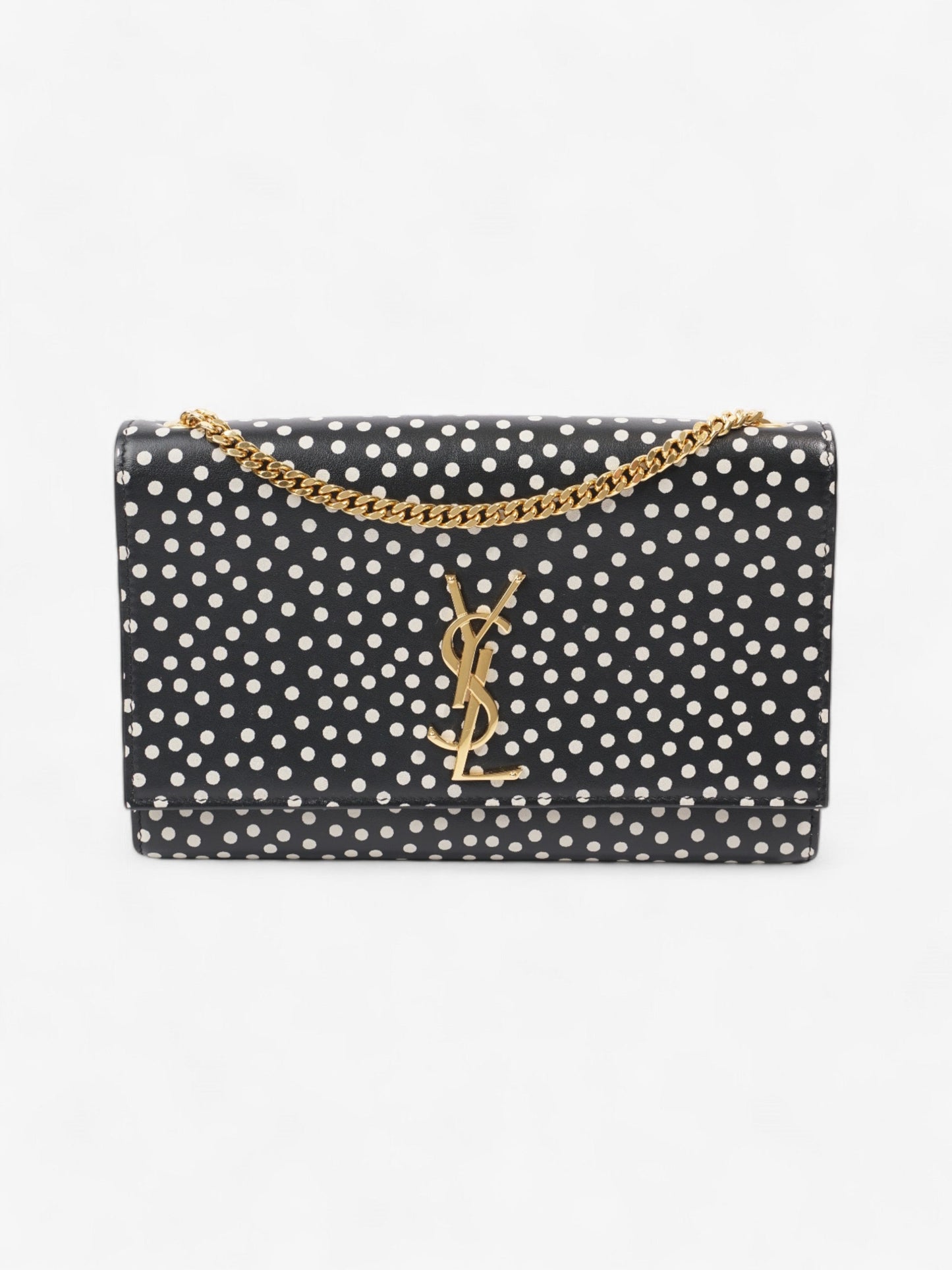 YSL Saint Laurent Kate Shoulder Bag Leather Black White