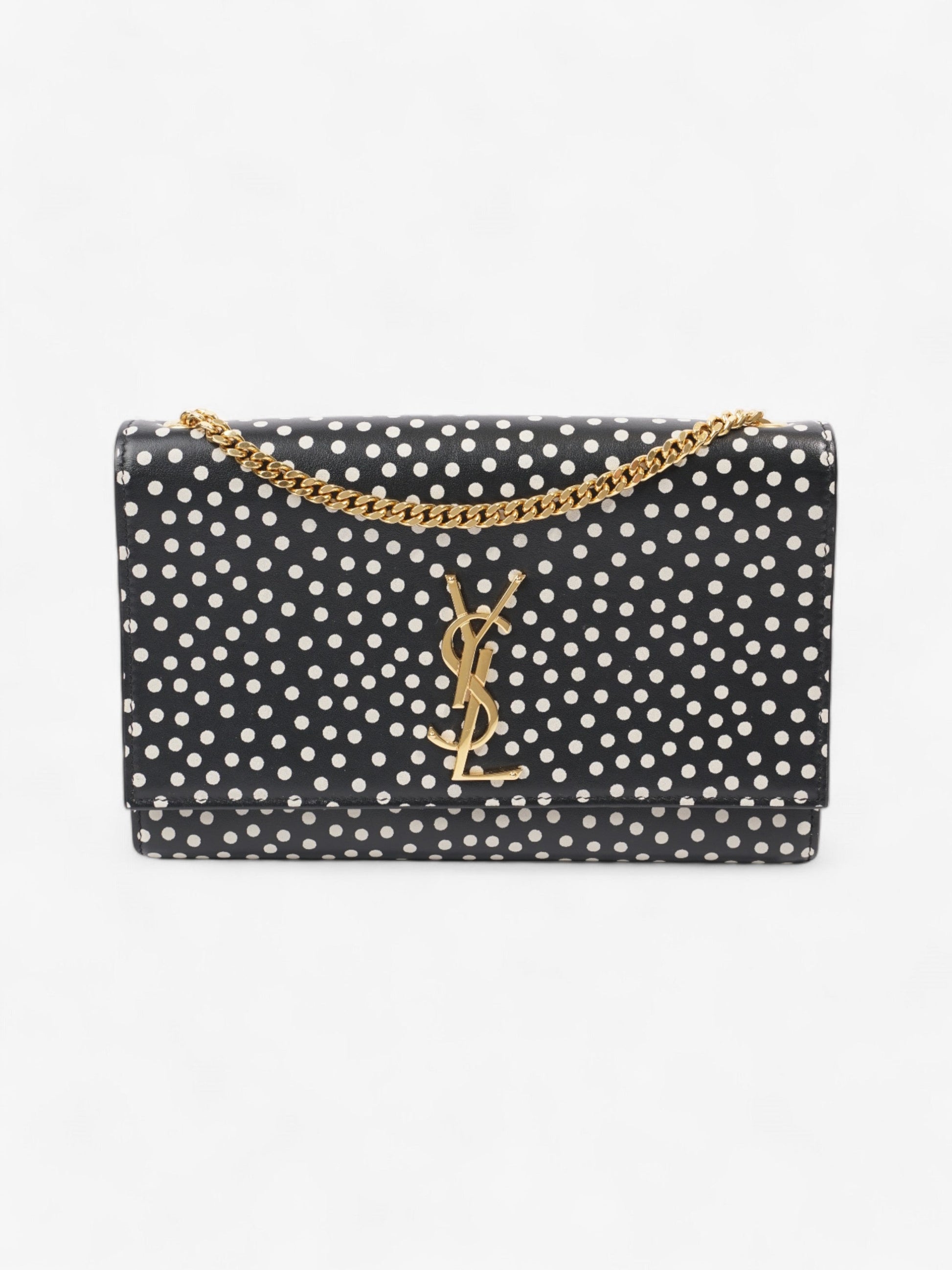 YSL Saint Laurent Kate Shoulder Bag Leather Black White