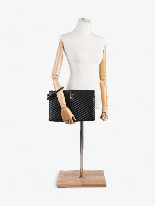 YSL Saint Laurent Cassandre Wristlet Clutch Bag Leather Matelasse Black Black Matelasse Leather