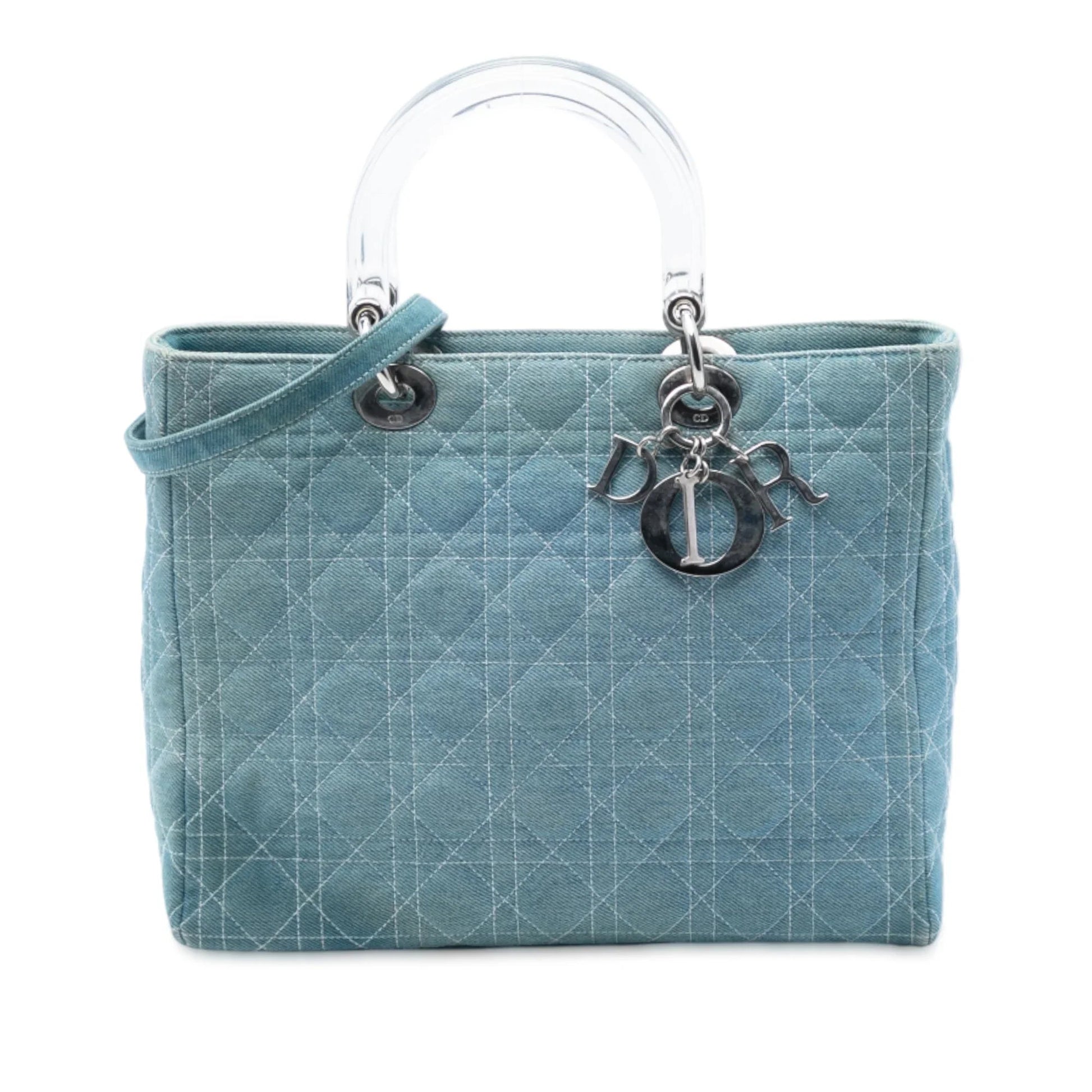 Dior Handbag Cannage Acrylic Handles Lady Satchel 2 Denim Blue Large Satchel Bag