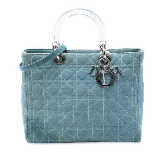 Dior Handbag Cannage Acrylic Handles Lady Satchel 2 Denim Blue Large Satchel Bag