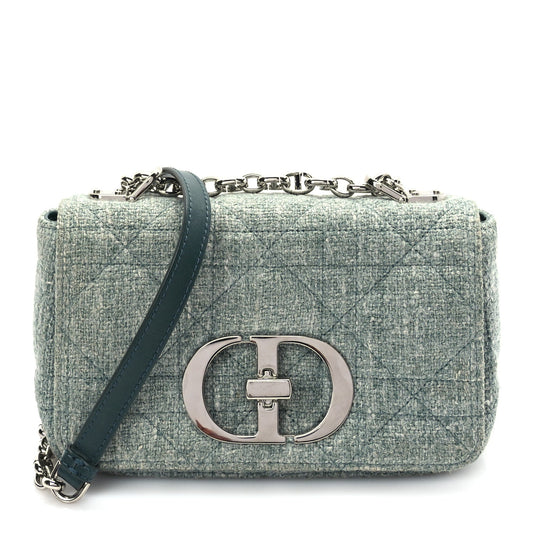 Dior Handbag Christian Tweed Macrocannage Caro Bag Light Green Small Shoulder Bag