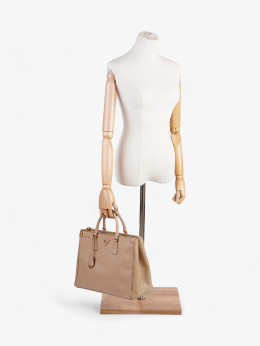 Prada Double Galleria Handbag Leather Saffiano Beige Travel Bag