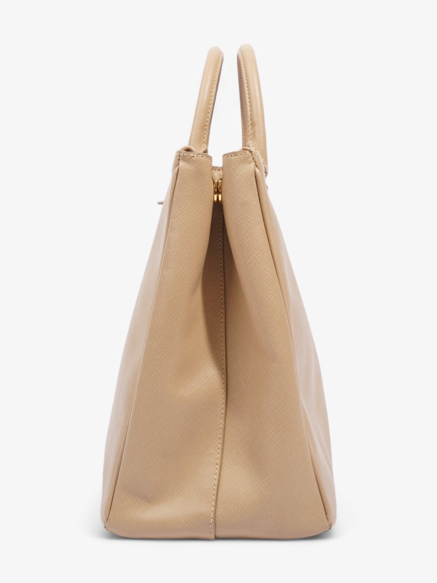 Prada Double Galleria Handbag Leather Saffiano Beige Travel Bag