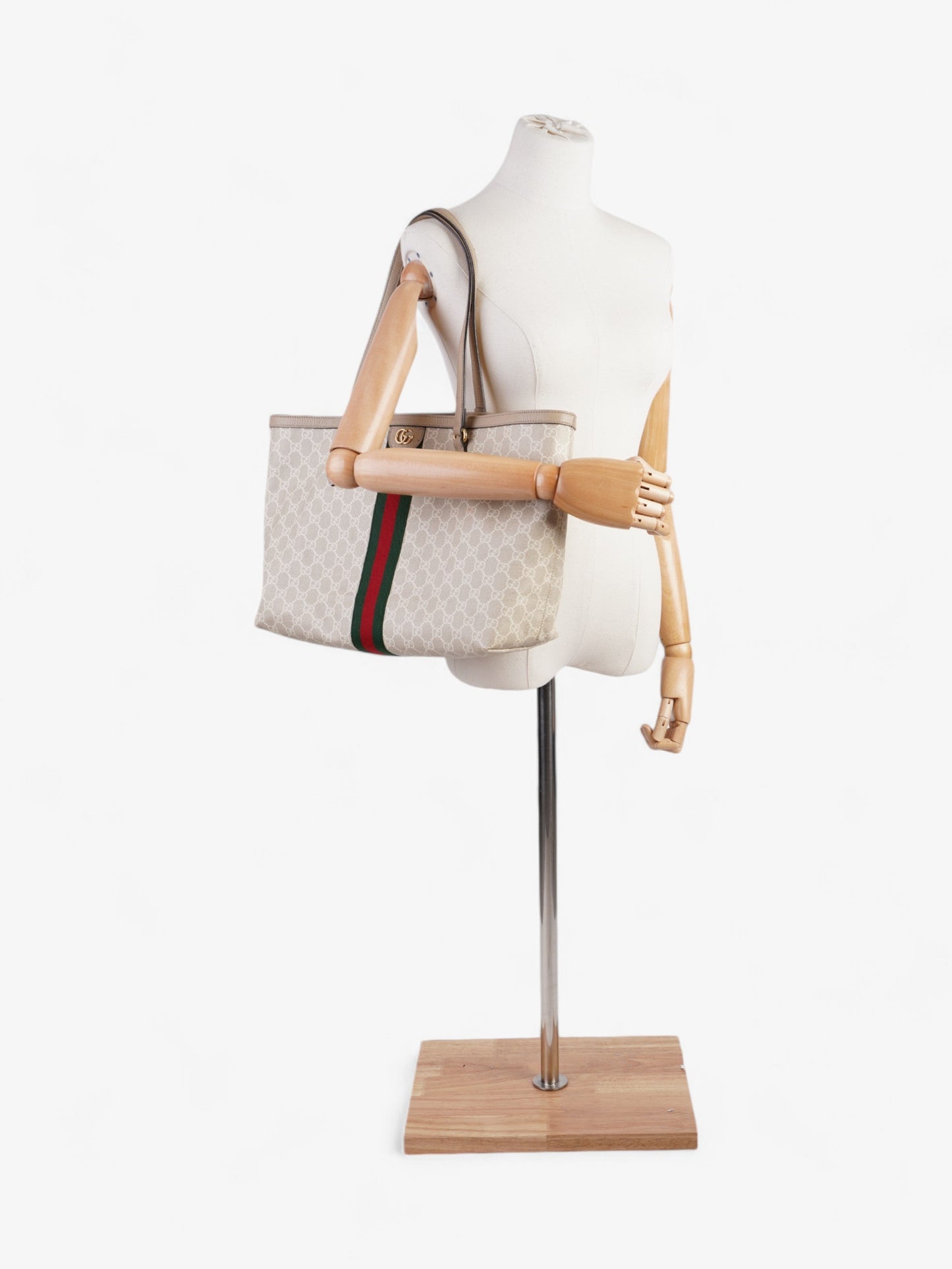 Gucci Ophidia Tote Bag Green Medium Canvas White Shoulder Bag