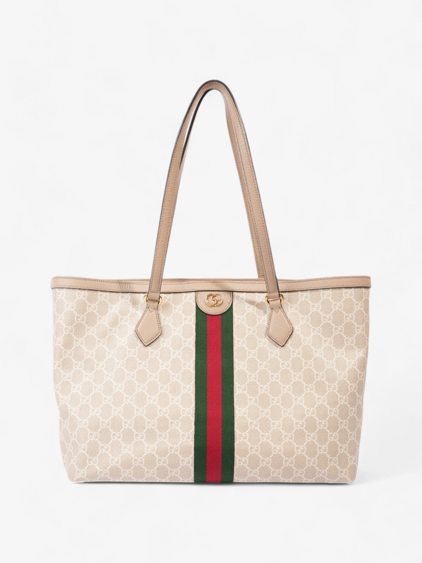 Gucci Ophidia Tote Bag Green Medium Canvas White Shoulder Bag