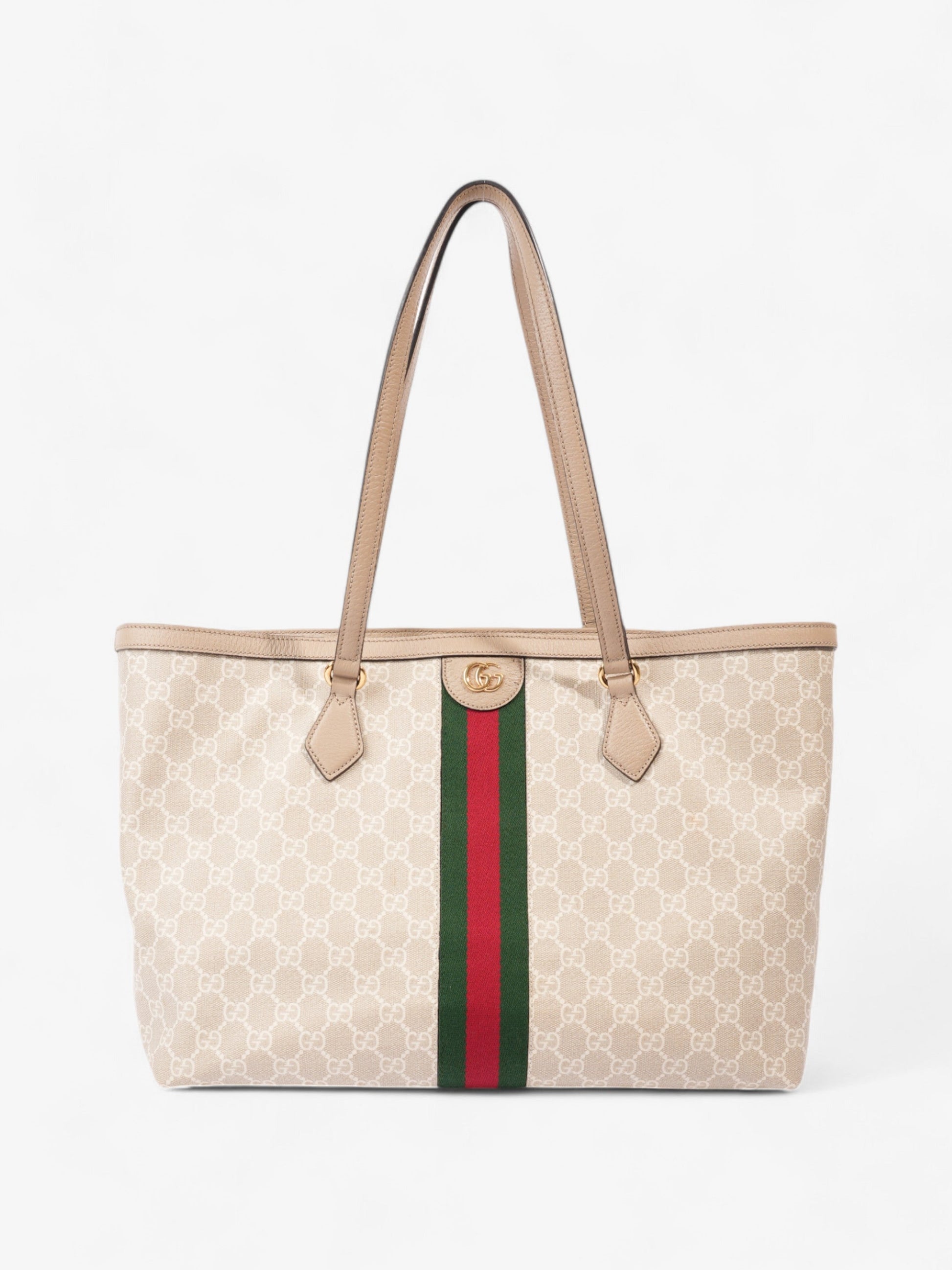 Gucci Ophidia Tote Bag Green Medium Canvas White Shoulder Bag