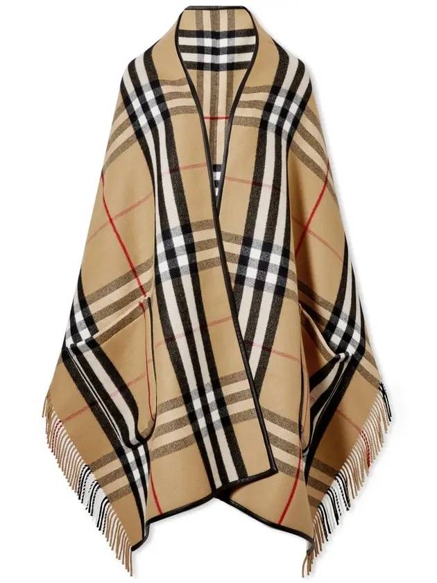 Burberry Luxury Exaggerated Check Wool Cashmere Cape Archive Beig Travel Bag