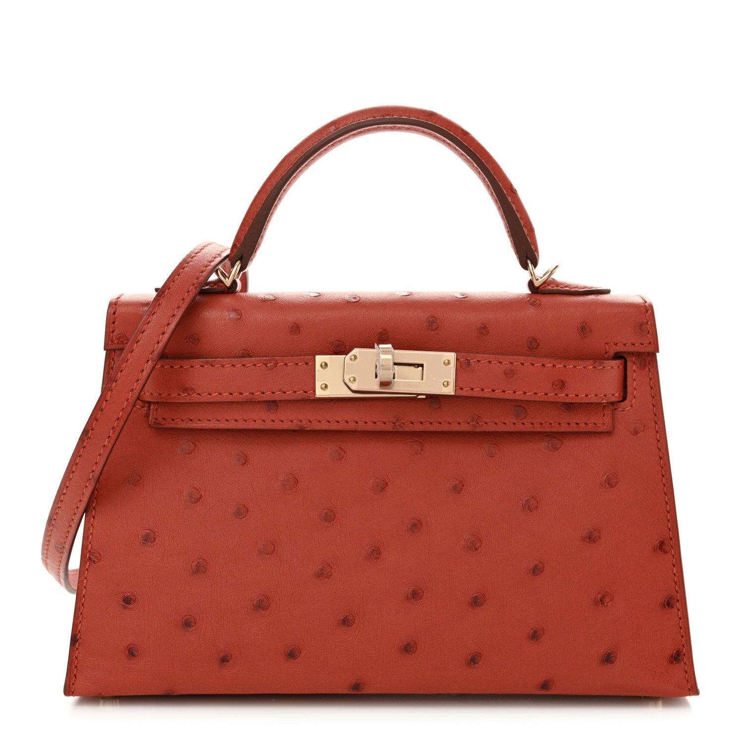 Hermes Ostrich Horseshoe Kelly Sellier Cuivre Rose Extreme Handbag Mini Shoes