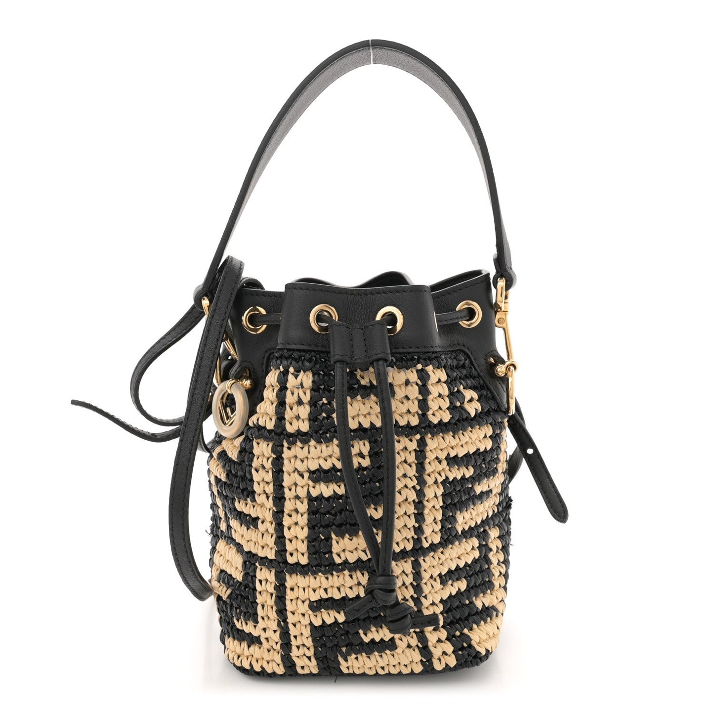 Fendi Shoulder Bag Seta F is FF Woven Mon Raffia Vitello Black