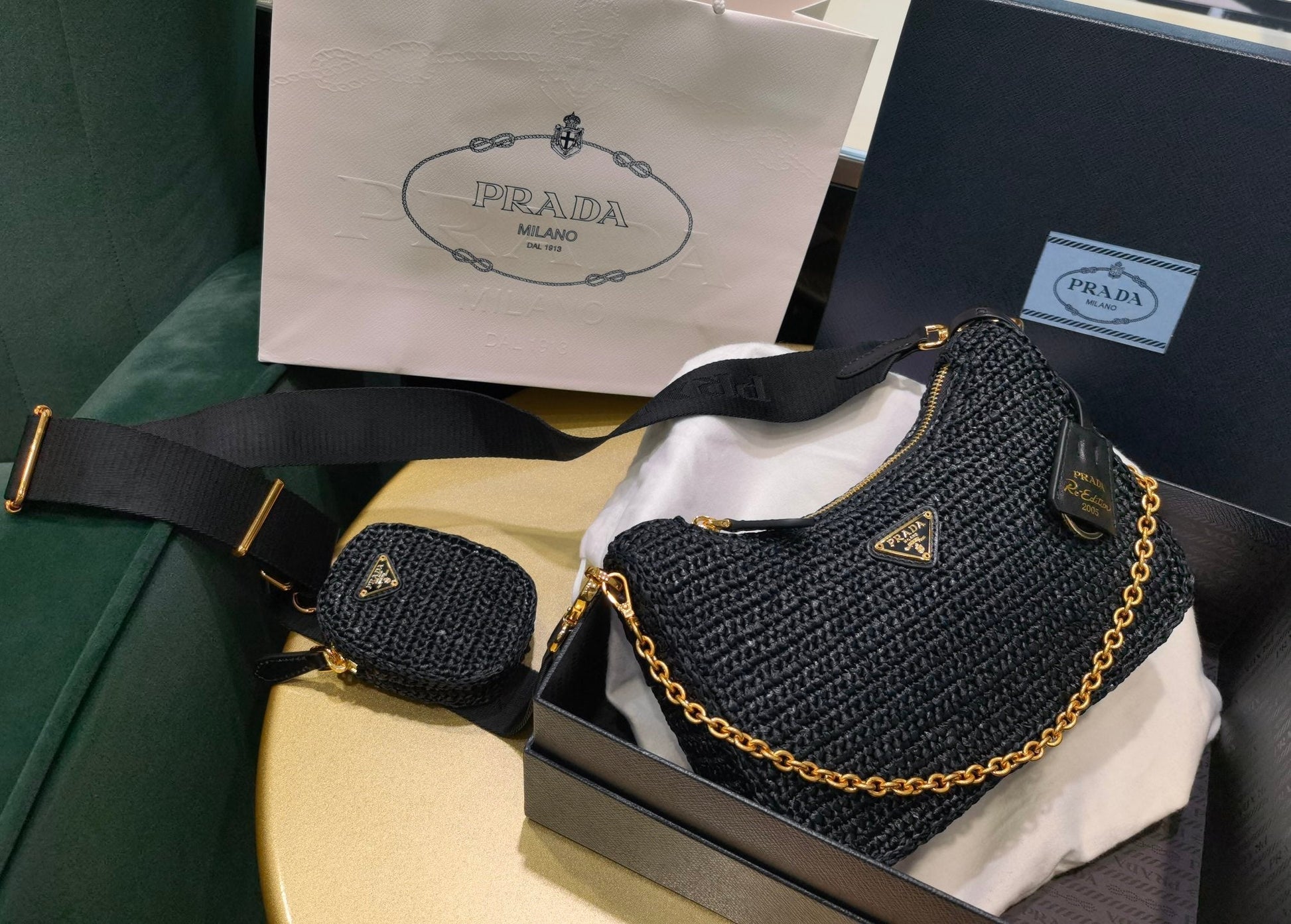Prada Bolsa Re Edition Ráfia Luxury Handbag Travel Bag