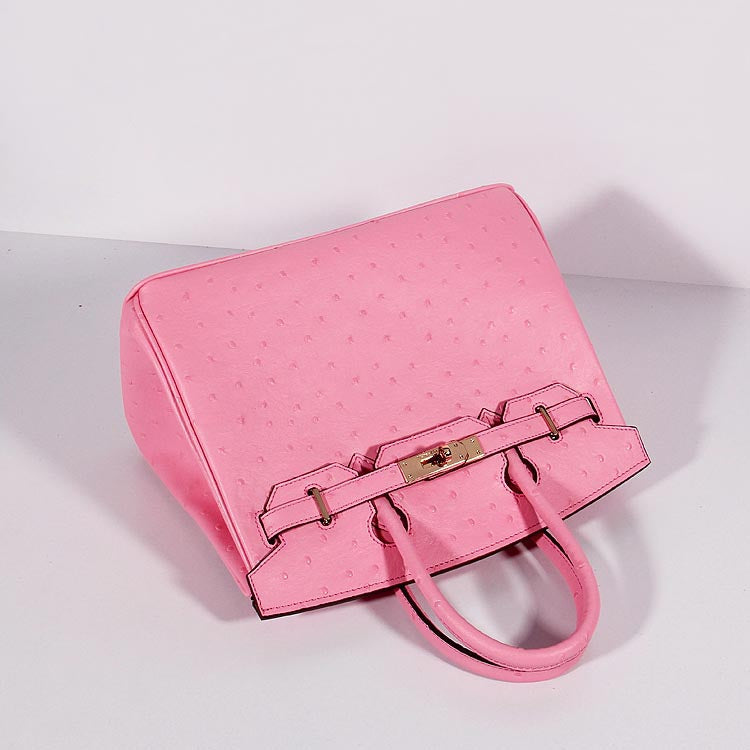 Hermes Luxury Birkin Cm Ostrich With Strap Handbag Leather Pink Travel Bag