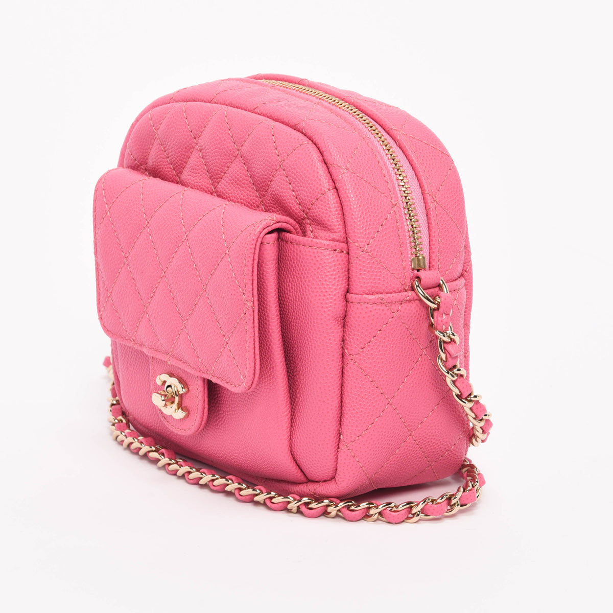 Chanel Pink Quilted Caviar CC Day Camera Case Bag