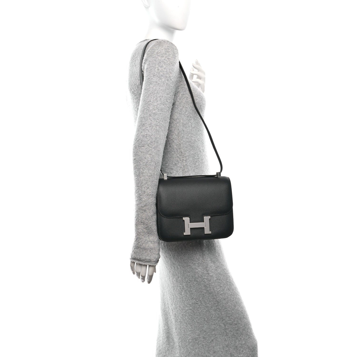 Hermes Epsom Constance Handbag Black Travel Bag 24 Black 1764173