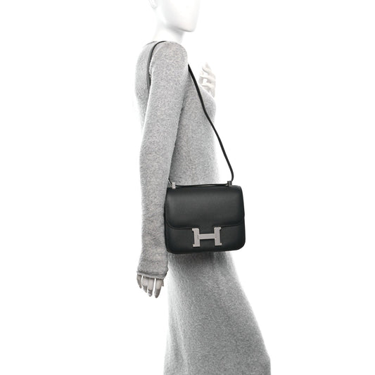Hermes Epsom Constance Handbag Black Travel Bag 24 Black 1764173
