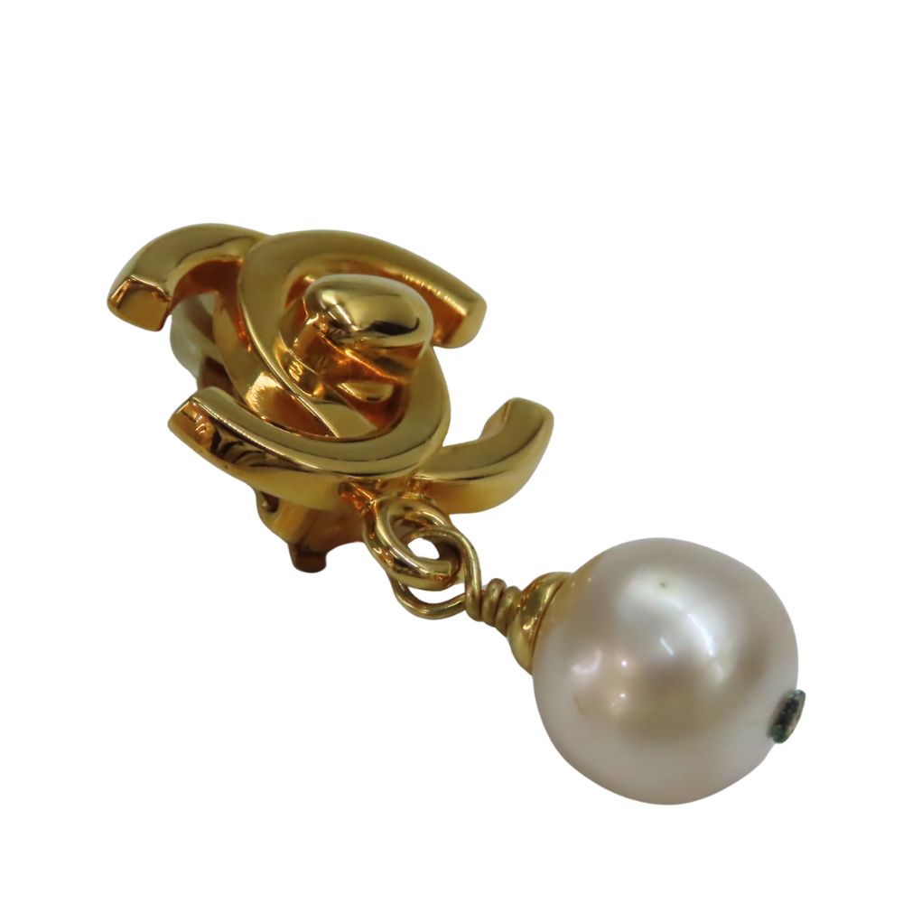 Chanel Gold Plated Faux Pearl Coco Mark   Earrings