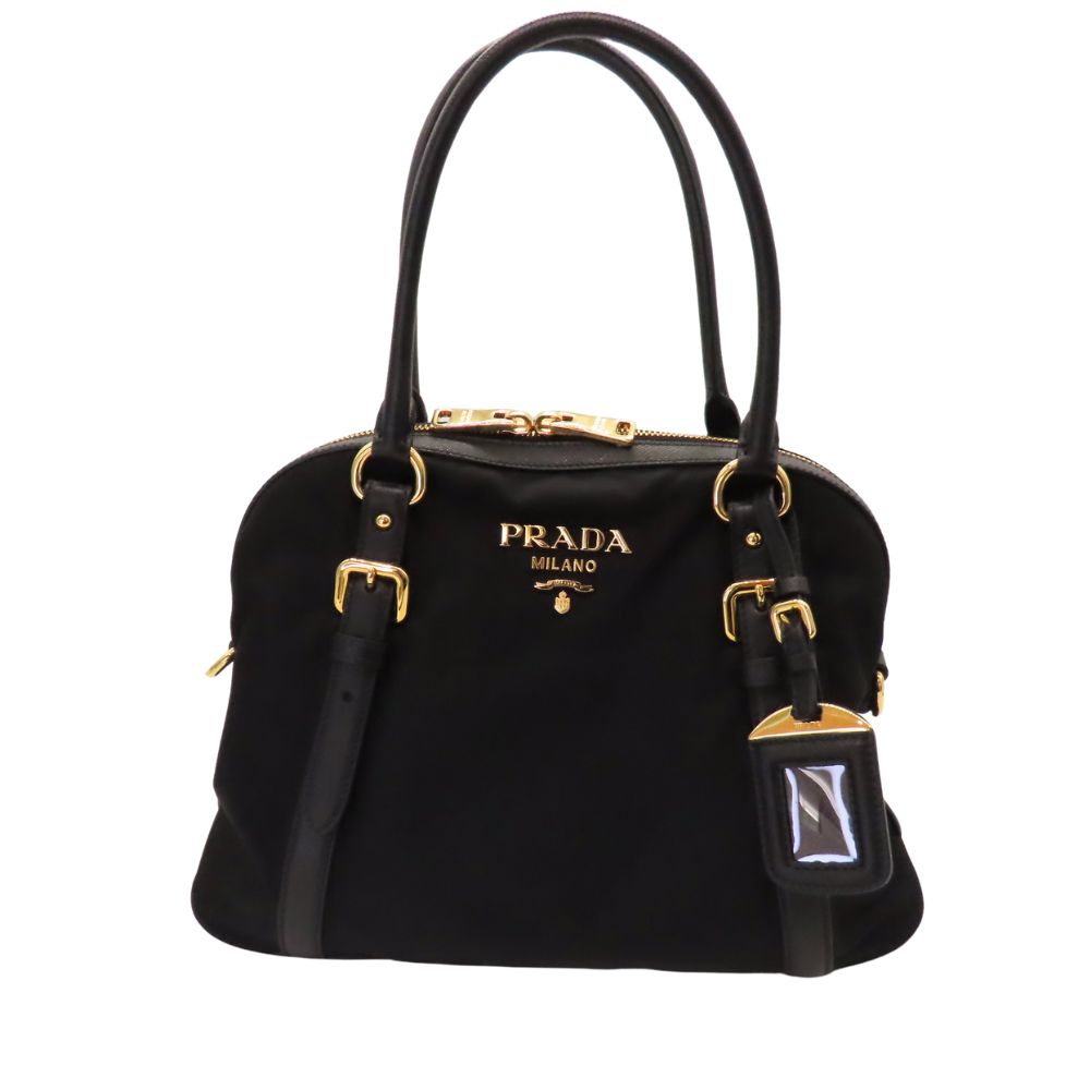 Prada 1Bb013 2Way Handbag Leather Nylon Travel Bag