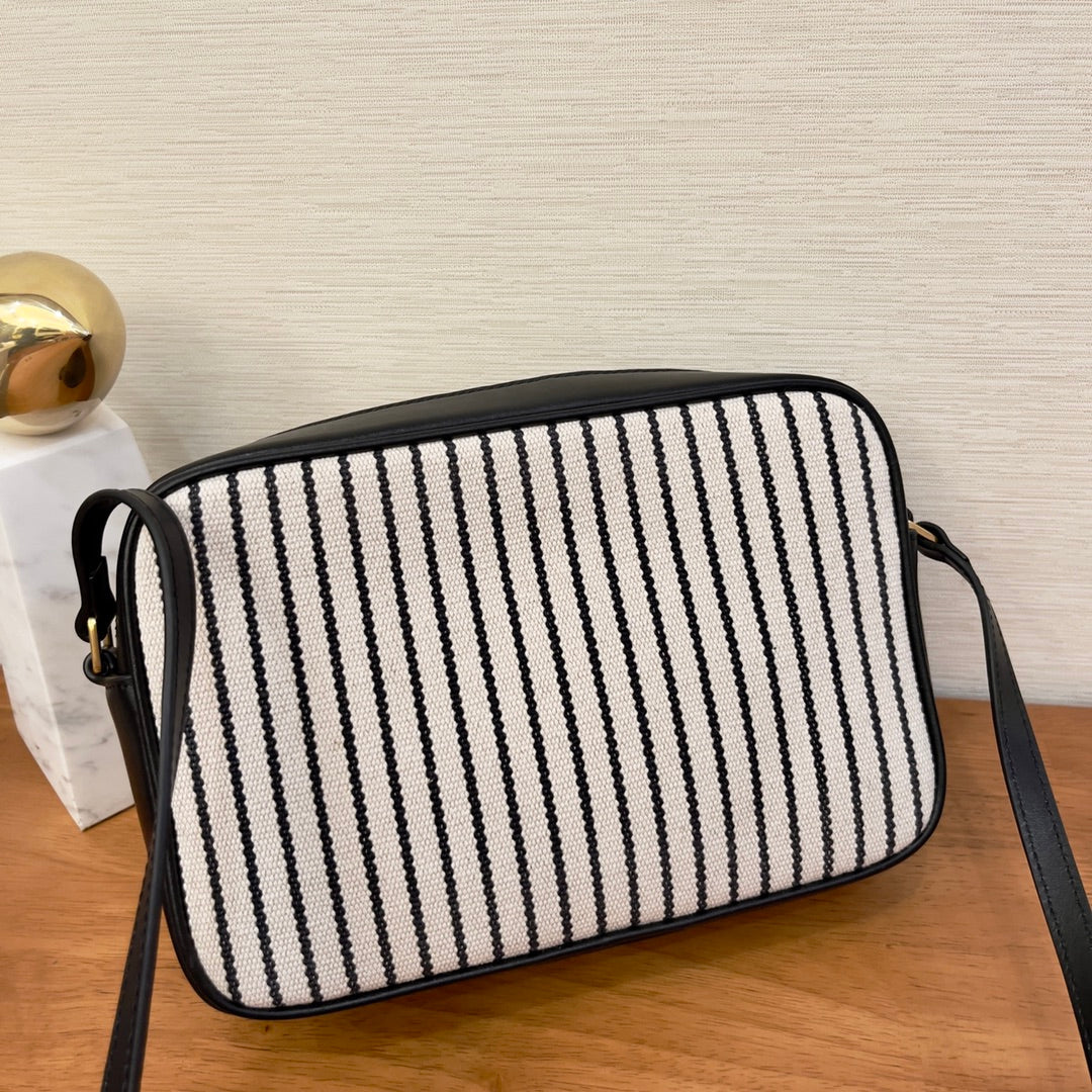 YSL Saint Laurent Lou Camera 9in 23cm Canvas Black White Crossbody Bag