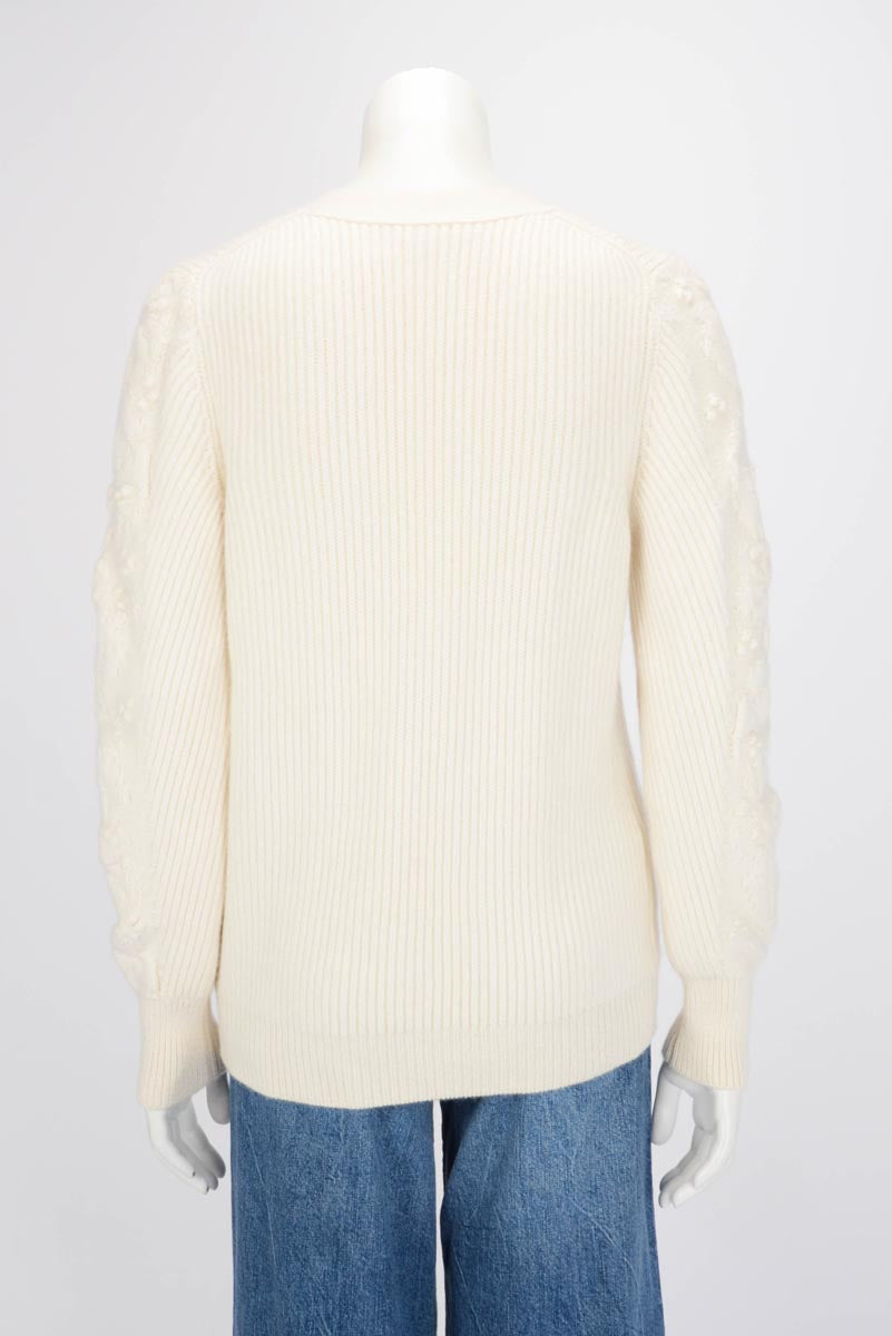 Chanel Ecru Ribbed Cashmere Classic Cardigan FR 38 Apparel