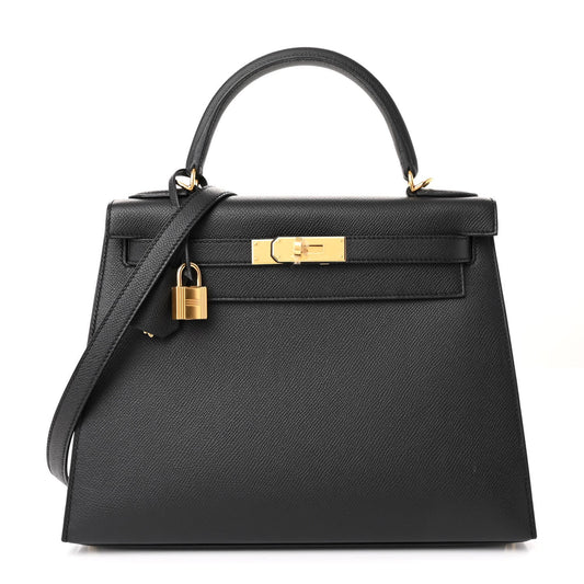 Hermes Epsom Kelly Sellier Handbag Black Travel Bag 28 Black 1753299