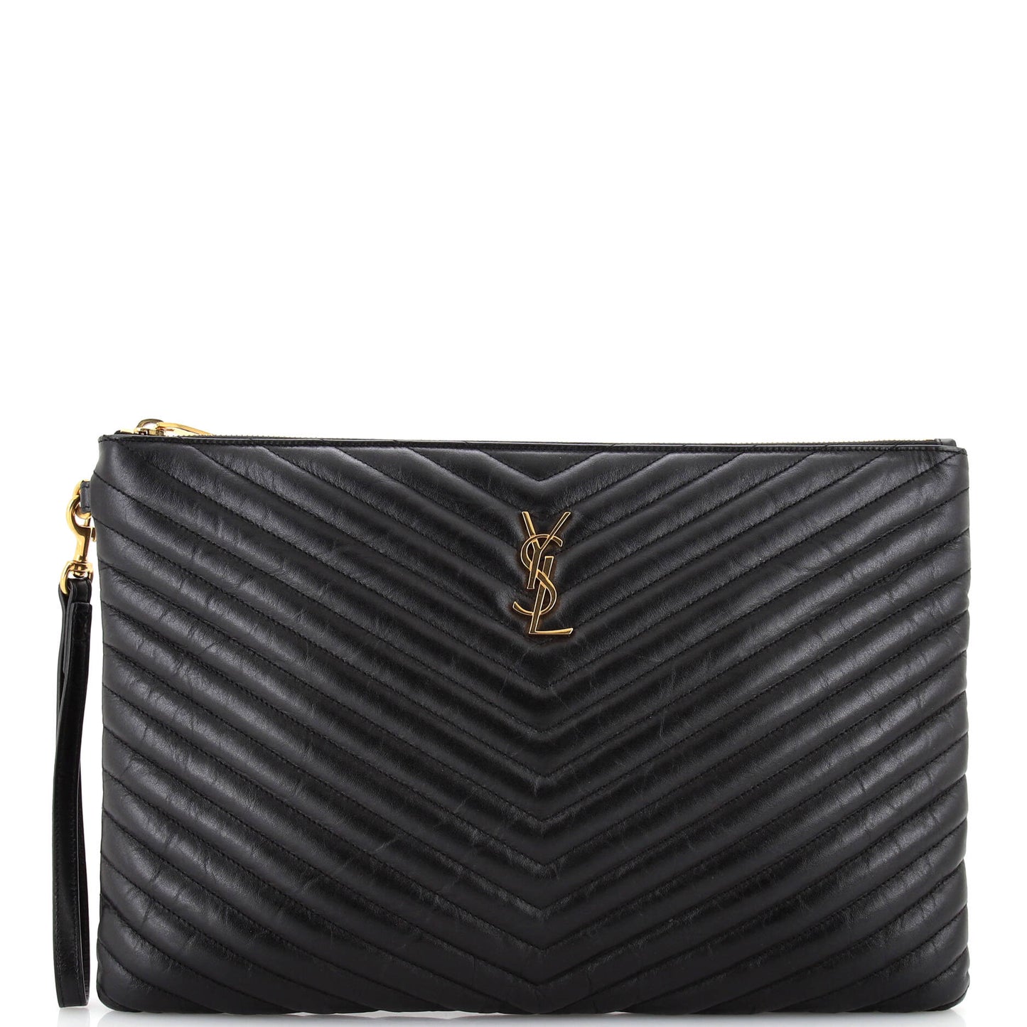 YSL Saint Laurent Saint Laurent Trending Classic Wristlet Pouch Chevron Leather Matelasse Travel Bag Leather Large
